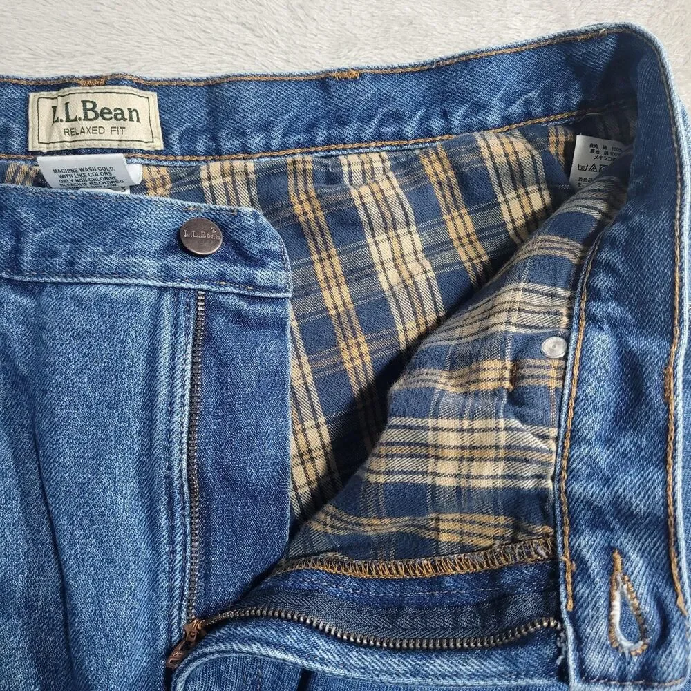 L.L.Bean Relaxed Fit Flannel Lined Jeans Mens 38x30 Blue Med Wash Denim Cotton
